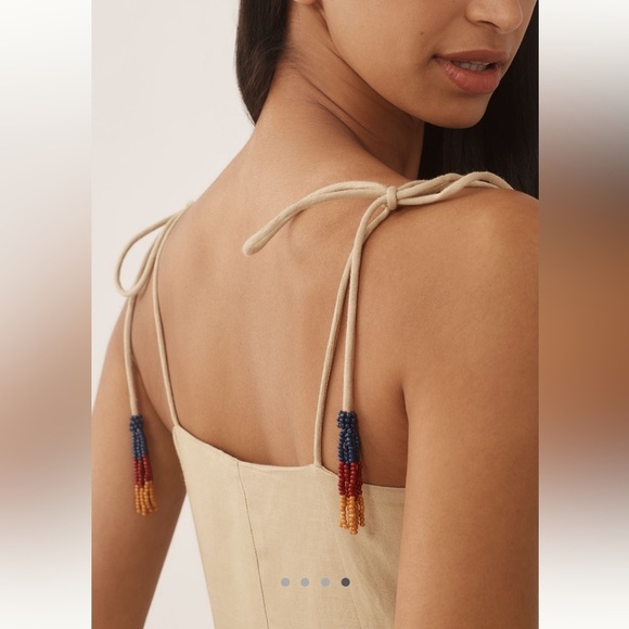 FARM Rio x Anthropologie Tan Embroidered Linen Blend Midi Dress NEW small - Picture 7 of 15